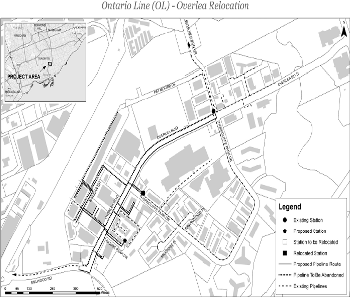 Ontario Line (OL) - Overlea Relocation map